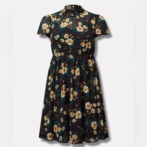 Floral Chiffon Mock Neck Dress